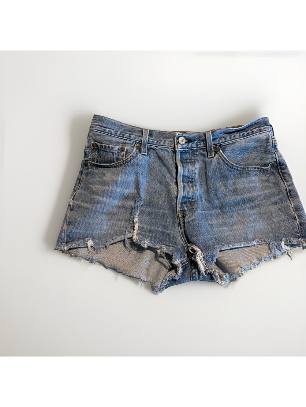 Levi's 501 Original Cut Off Shorts Womens Size W29 Blue Distressed Denim Premium